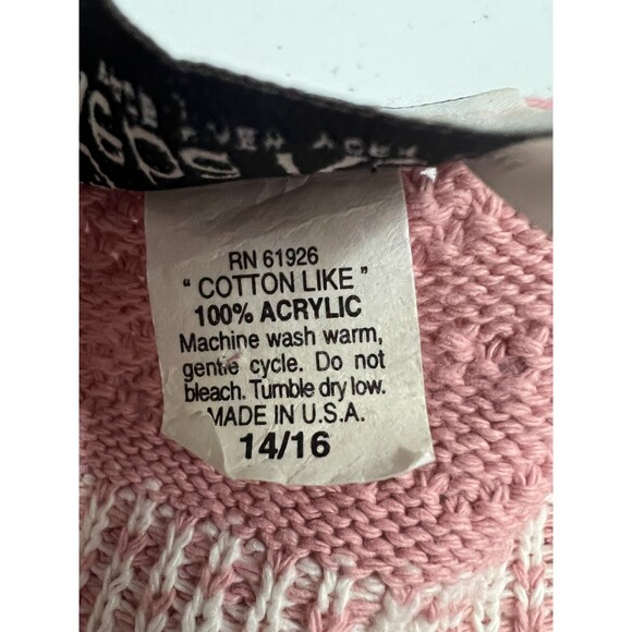 Reba Rose Vintage Pink White Short Sleeve Button Front Sweater Women's 14 / 16 - Picture 4 of 6